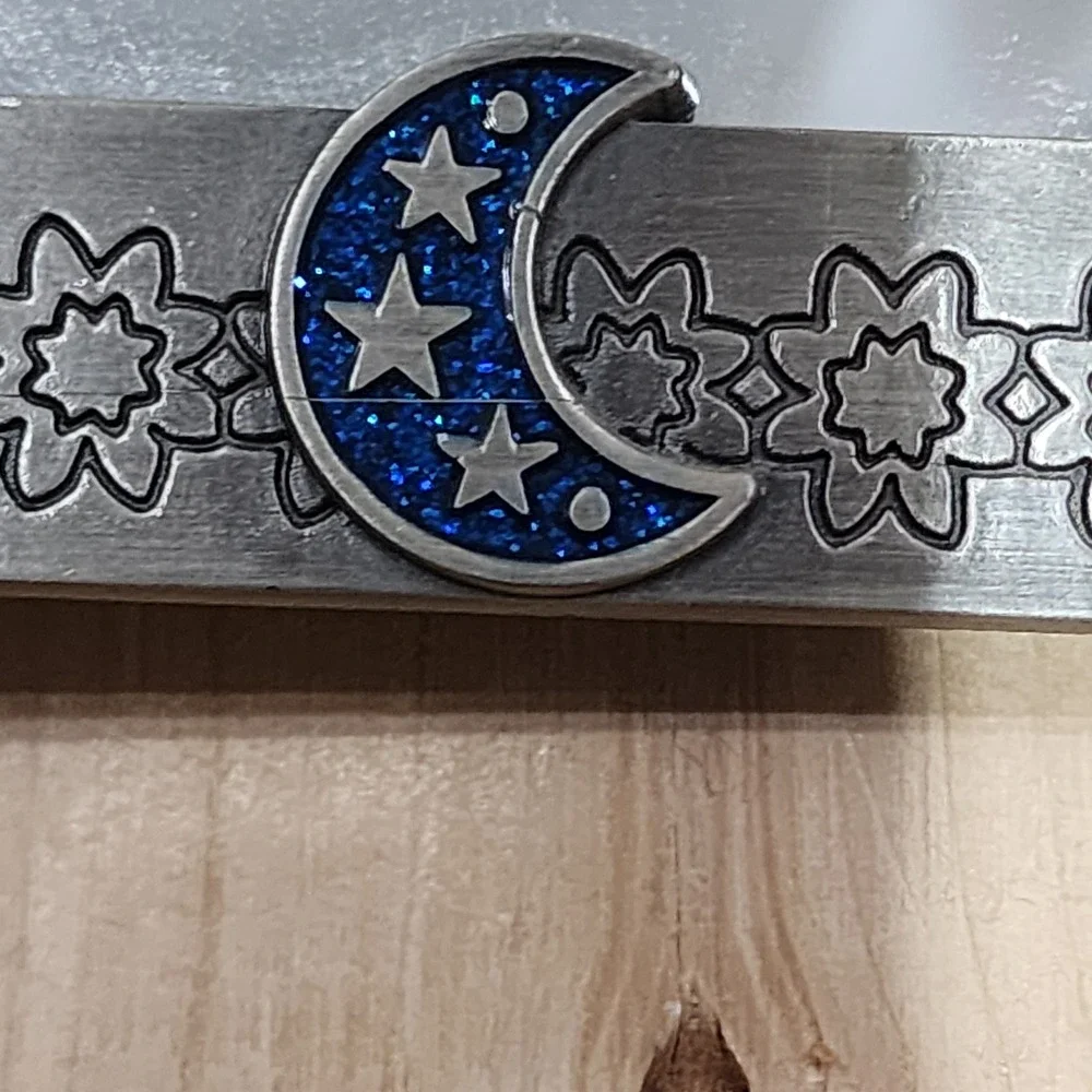 Enchante Sisters Celestial Mirror Pewter Tone Moon Stars Hanging Easel Back